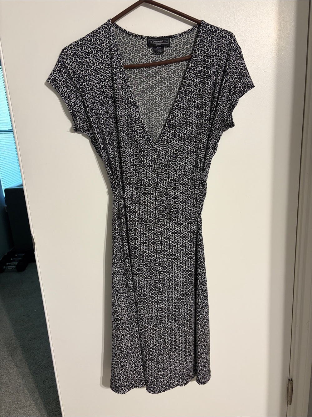 Elementz Black & White Geometric V-Neck Wrap Dress